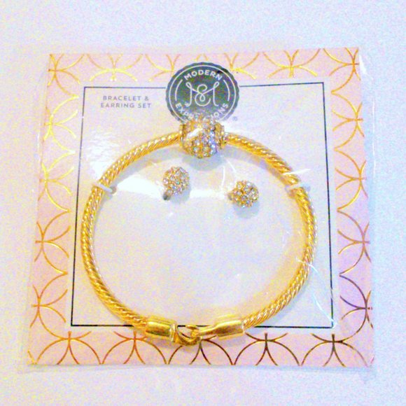 Modern Expressions Pave Set Rhinestone Ball Bracelet & Earrings Demi Set - Picture 2 of 3